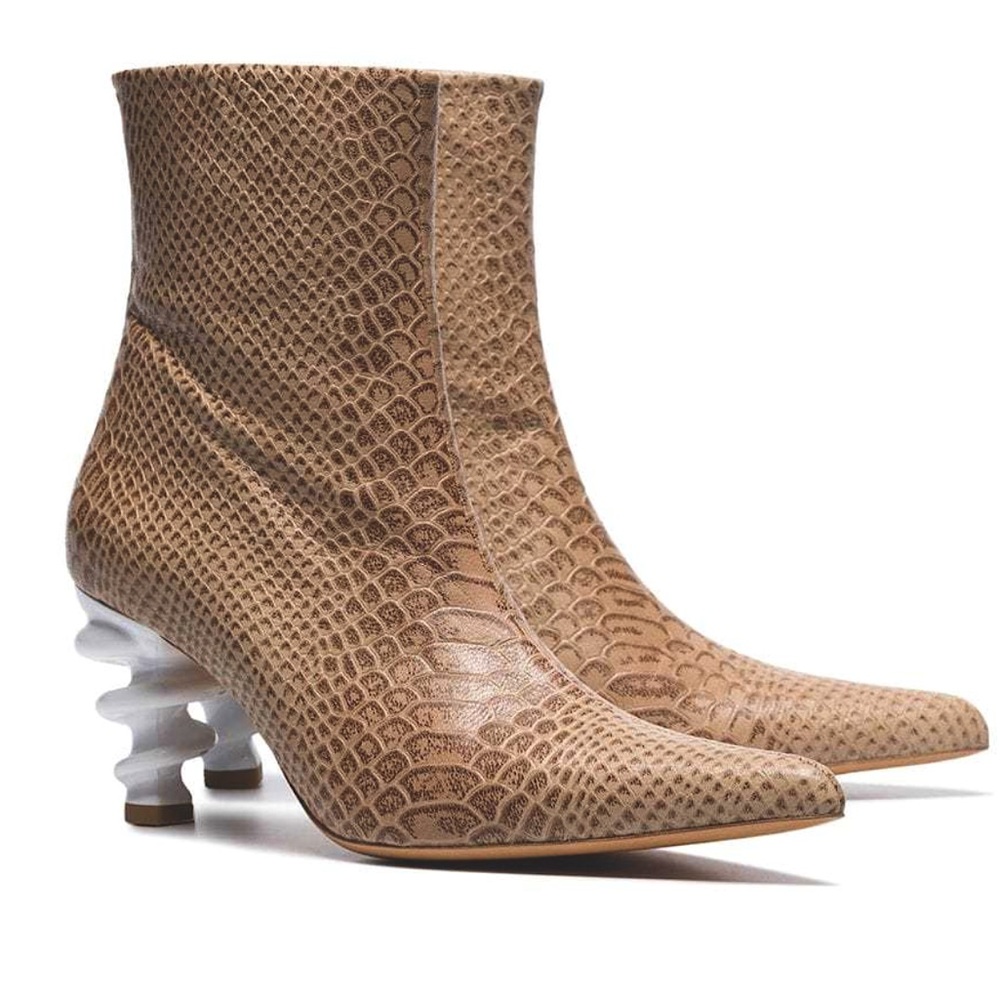 Kalda Twisted Heel Leather Architectural Booties Size 38